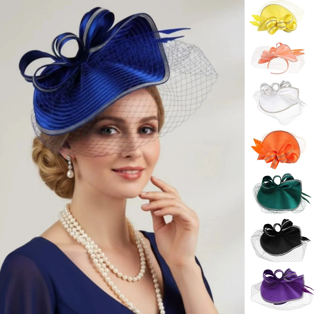

Elegant Kentucky Feather Hair Pillbox Fascinator Hat Women Royal Ascot Mesh Headwear Ladies Event Wedding Veils Fascinators