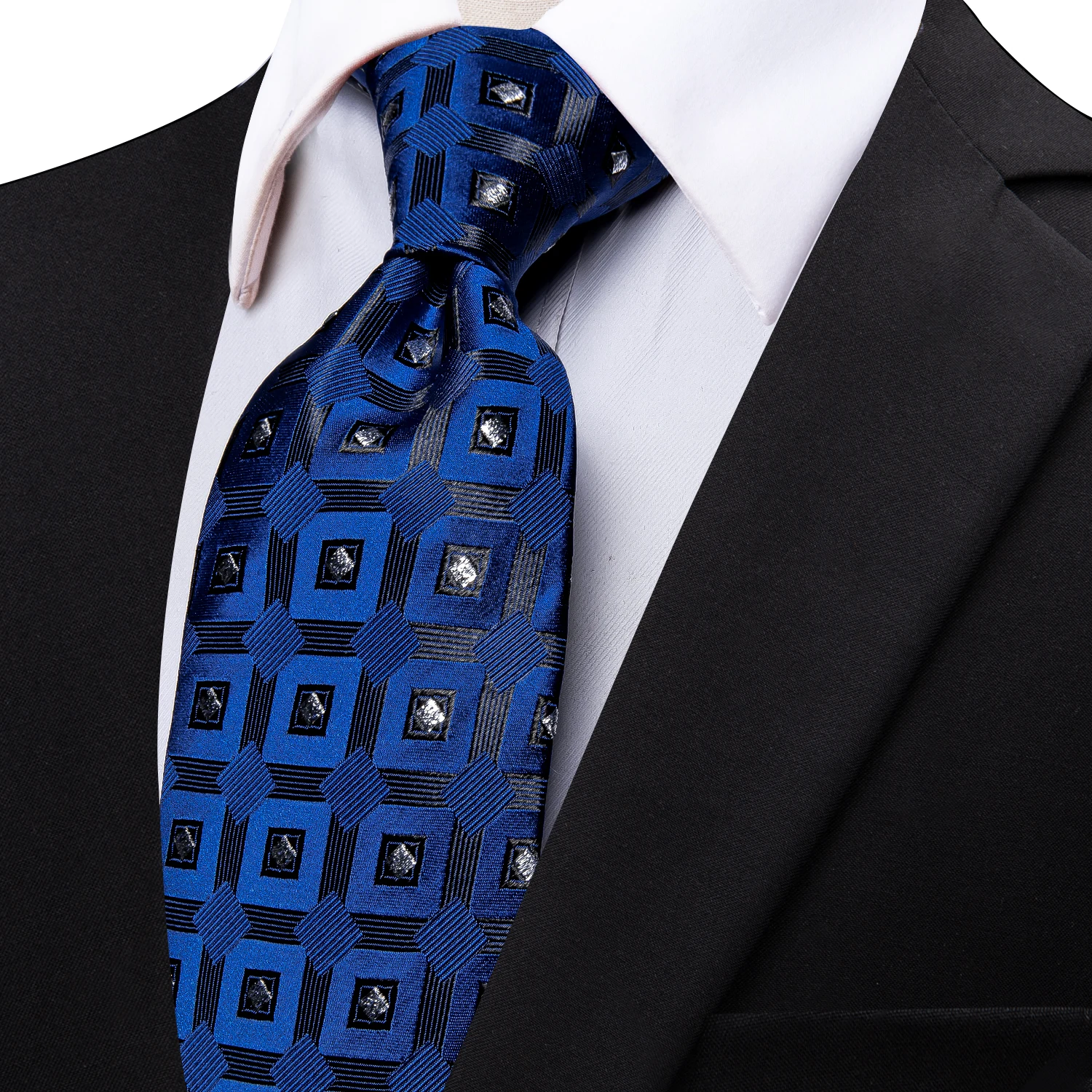 Classic Blue Plaid Men's Tie Sliver Dots Necktie for Man Wedding Daily Wearing High Quality corbatas para hombre Free Shipping