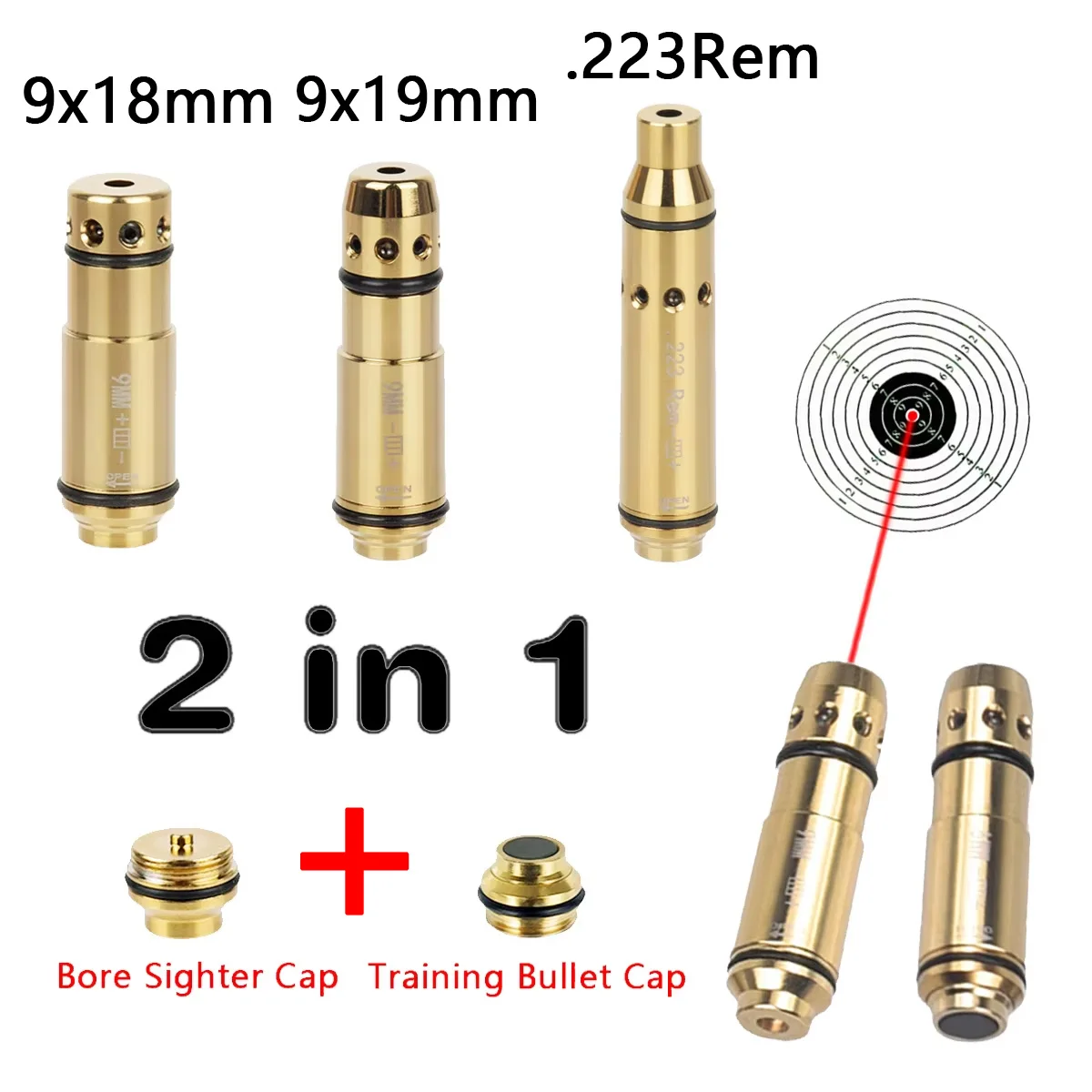 9x19mm Laser Training Bullet Laser Bore Sight 2 in 1 Dual Purpose Laser Pointer for Dry Fire Aiming Calibration GLOCK 43