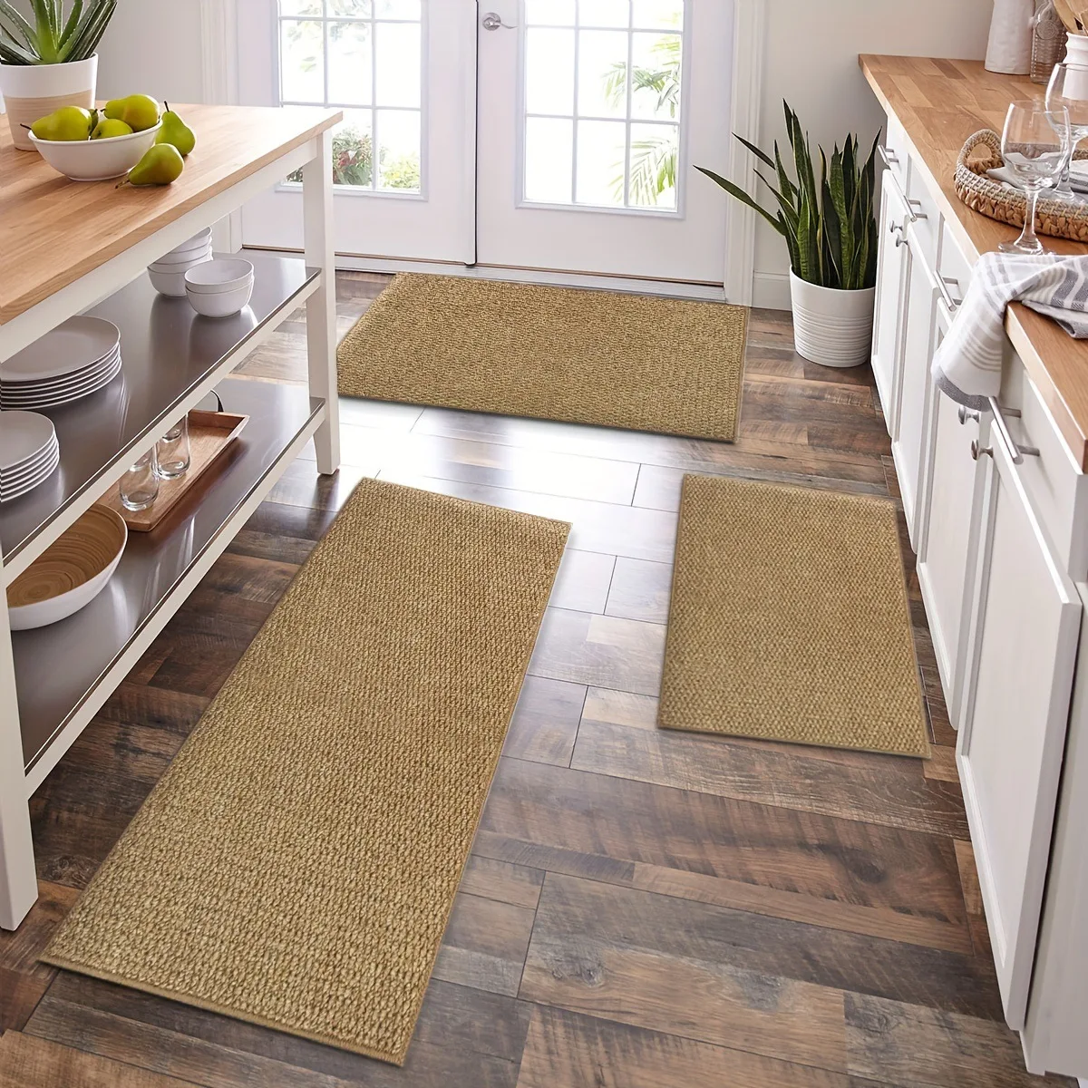 

Washable Non-slip Kitchen Rug Faux Sisal Running Mat Faux Woven Kitchen Runner with Strong Grip TPR Backing