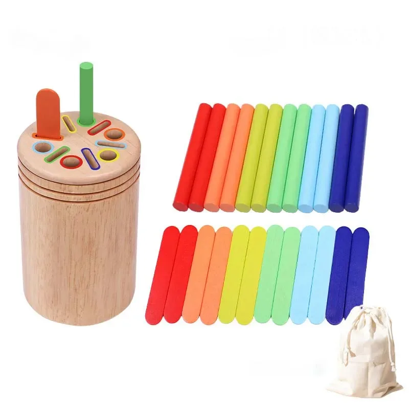 Giocattolo di smistamento in legno Montessori - Gioco di bastoncini di equilibrio con abbinamento dei colori per bambini Abilità motorie fini e apprendimento della matematica