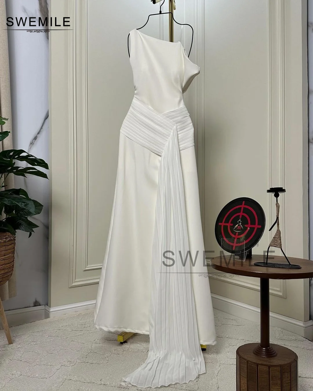 SWEMILE A-Line One-Shoulder Evening Dress Sleeveless Floor-Length Wedding Party Dress Vestidos Para Eventos Especiales Dresses