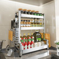 Stainless Steel Spice Rack Multi-Tier Kitchen Counter Organizer Utensil & Knife Storage Holder Space Saving Condiment Shelf