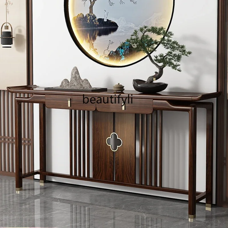 

K185 New Chinese-style entrance table ebony wood against the wall living room light luxury solid wood entrance cabinet