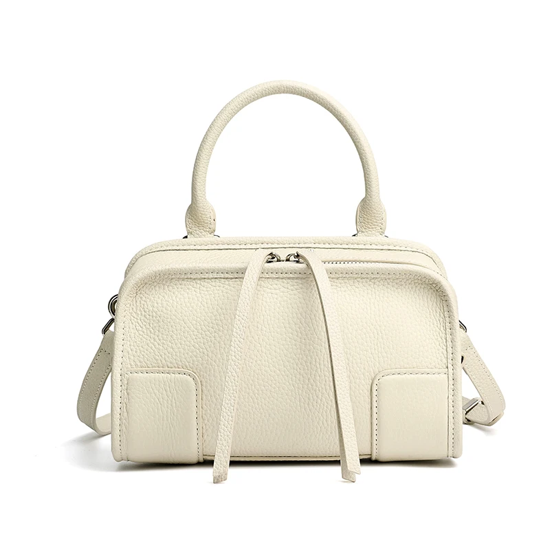 Genuine Leather Women's Boston Handbag Top Layer Cowhide 2026 Fashion Trend Design Single Shoulder Slant Cross Bag