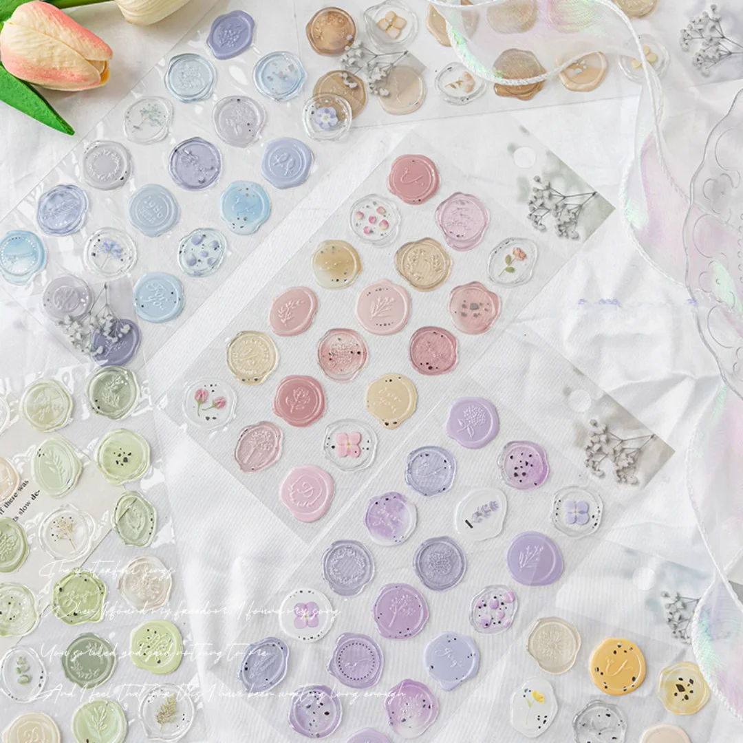 Ins-Style Transparent Imitation Wax Seal Stickers, Macaron-Colored 3D Embossed Resin Stickers, Journal Card Decoration Stickers, Envelope and Letter Paper Sealing Stickers, Girly DIY Material Stickers
