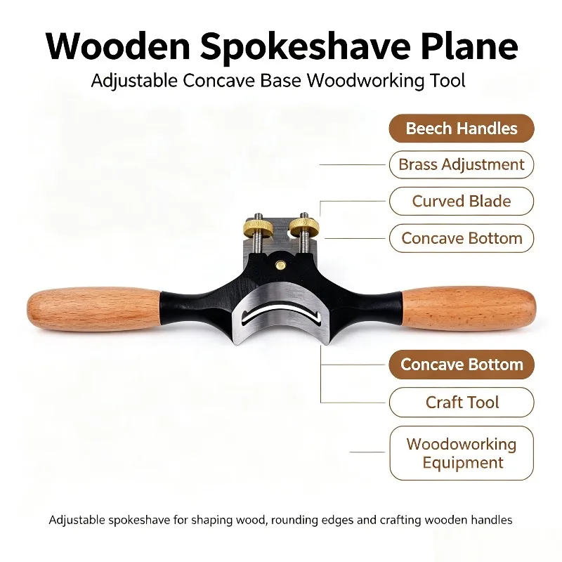 Half-Round Plane Outer Round Spokeshave With Beech Handle Wood Rod Edge Trimming Tool Carpenter Hand Tool Concave Bottom Plane