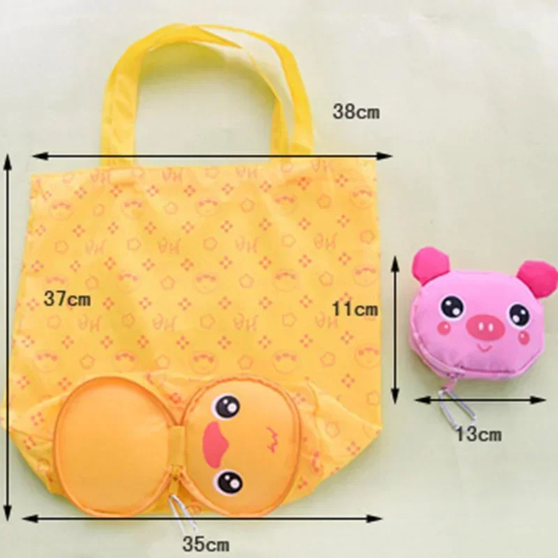 Cartoon Animal Folding Shopping Bag Reusable Foldable Portable Supermarket Shopping Bag for Groceries Tote Pouch Women\'s Handbag