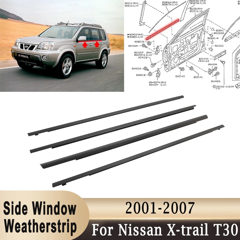 

80821-8H300 80820-8H300 Outer Weatherstrip Window Door Belt Set Sealing Moulding Trim Seals for Nissan X-Trail T30 2001-2007
