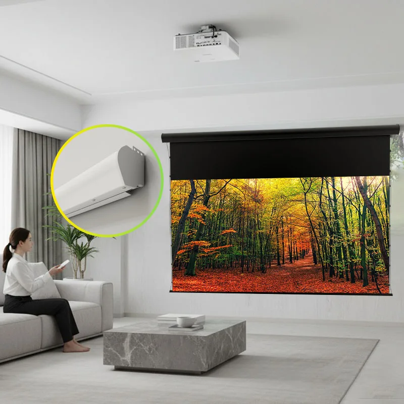 Motorized Electric Drop Down Nano Grey ALR Wall Mount Projection Screen 150inch Max 4K Projection for Tri-color Laser Projector