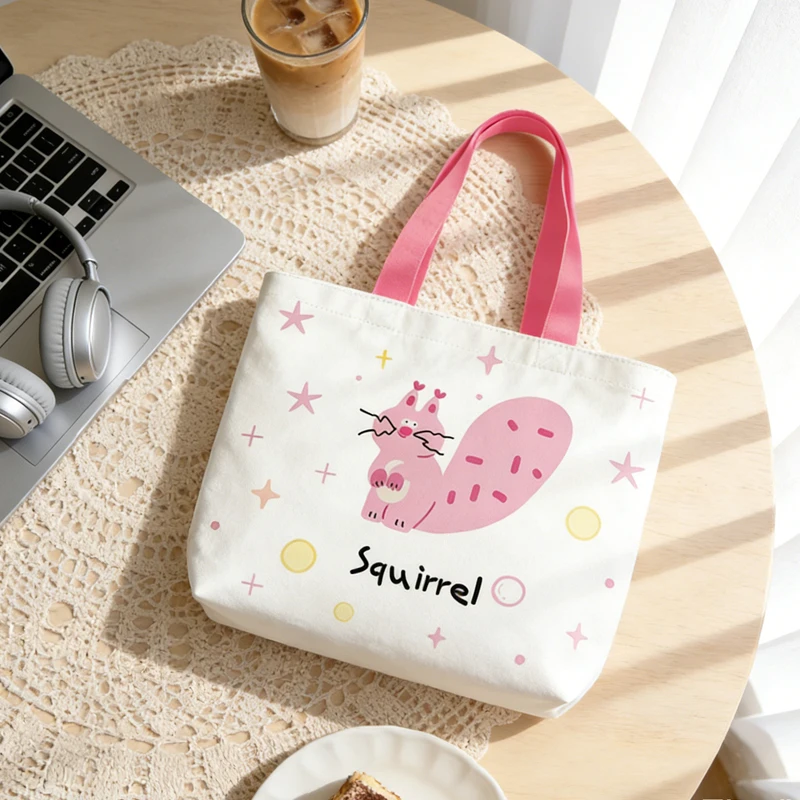 Cute Canvas Tote Bag, Korean Style Mini Handheld Bag, Portable Lunch Bag for Students Office Workers