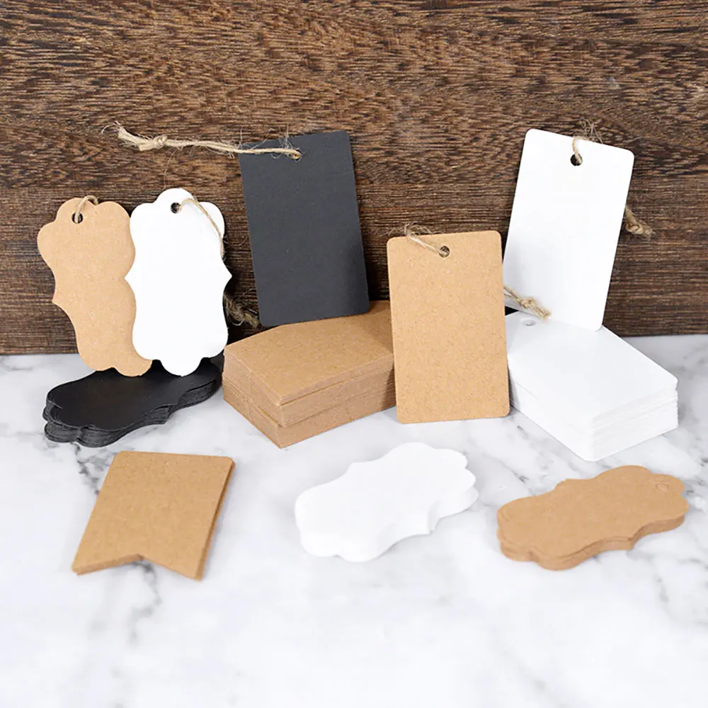 لمتعة 100 قطعة كرافت ورقة العلامات مع سلاسل الملابس اليدوية علامة تعليق حفل زفاف هدية التعبئة والتغليف الخبز DIY بها بنفسك معلقة بطاقة