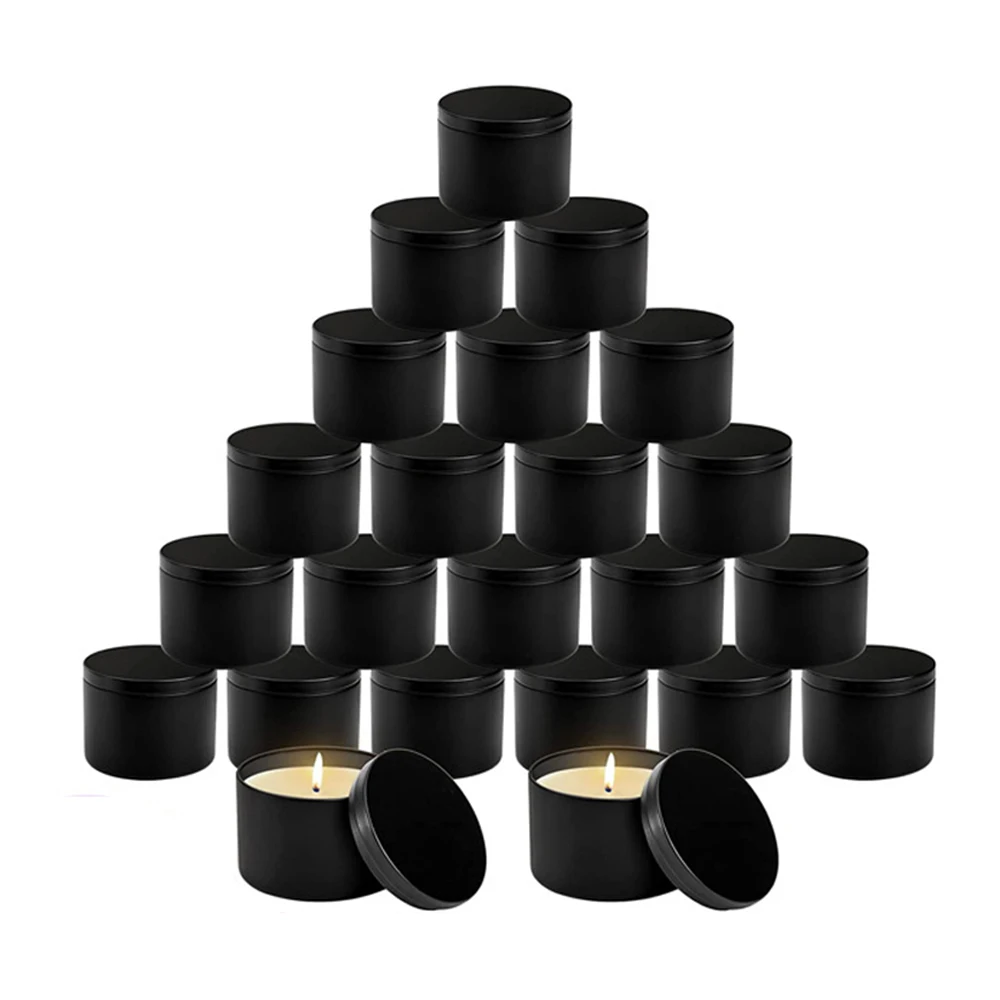 24Pcs 8Oz Empty Tinplate Tins Double-Sided Matte Black DIY Aromatherapy Metal Candle Jars with Lid for Gift Jewelry Storage