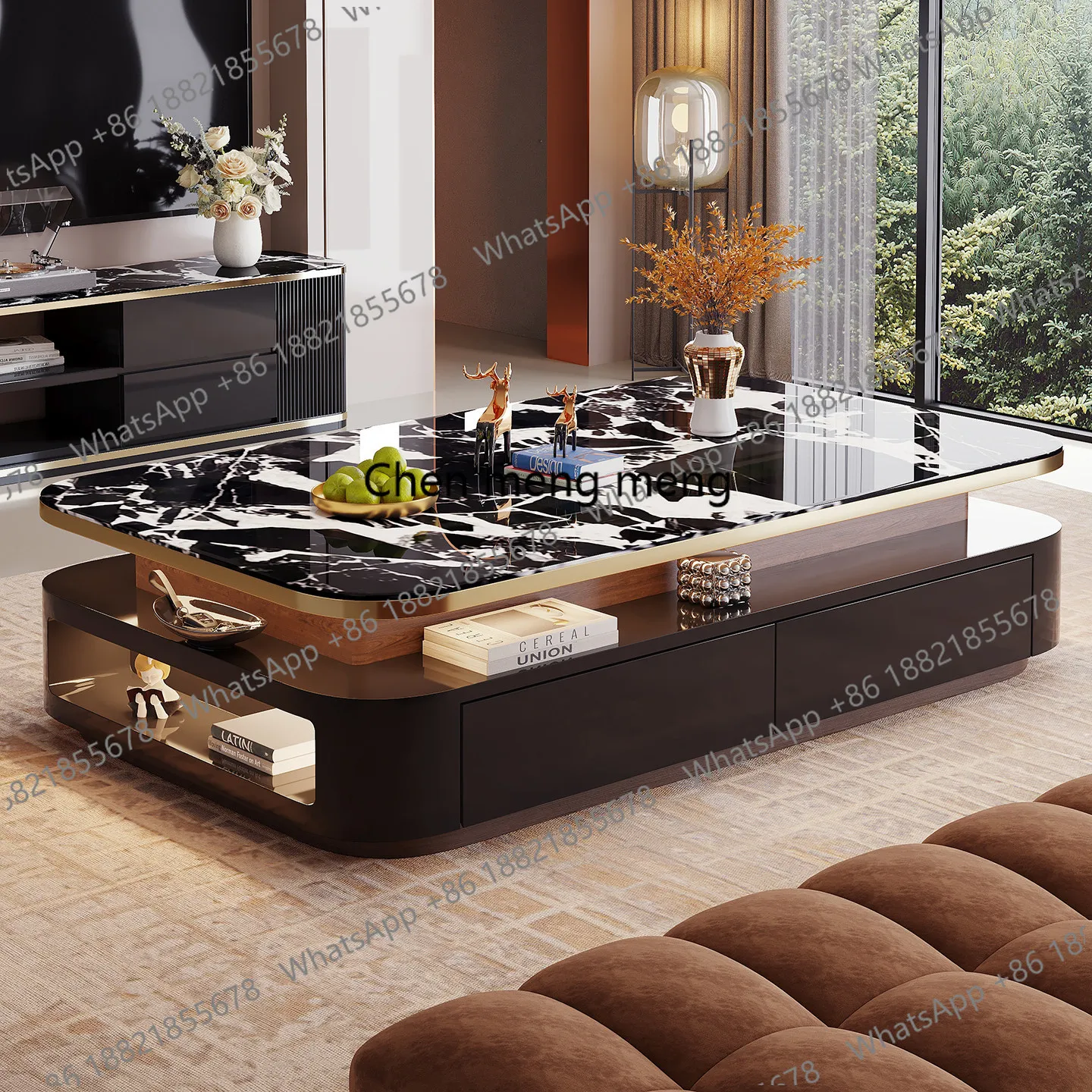 

2025 light luxury coffee table living room new creative high-end extended large apartment bright microcrystalline stone