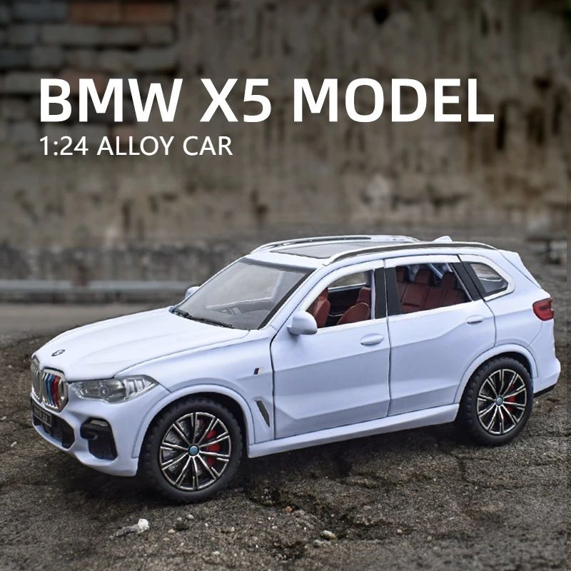 

1:24 BMW X5 SUV, имитация роскошного внедорожника, литая под давлением модель автомобиля из сплава, серия звуков и света, игрушка в подарок