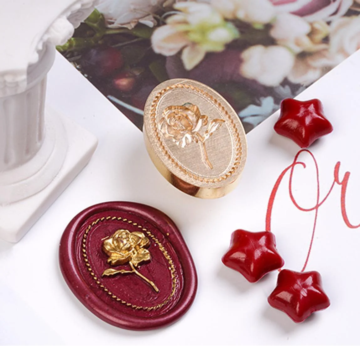 Elegant 3D Relief Diameter 3cm Big Bee Seal Stamp and Oval Rose Wax Seal Stamp Set, for Wedding Invitation