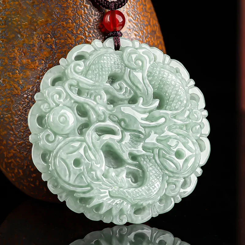 

Natural A Cargo Emerald Handmade Carved Dragon Pendant Fashion Boutique Jewelry Men's Women's Zodiac Jade Necklace