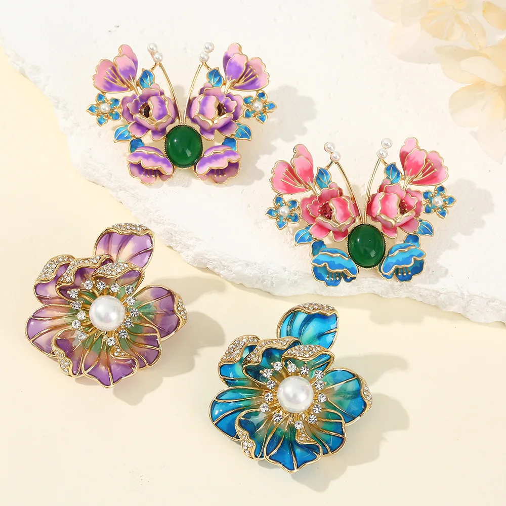 Classic flower butterfly brooch women's new Chinese style China-Chic pin accessories