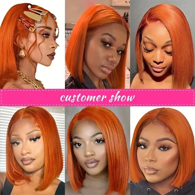 Short Bob Wig Ginger Orange Lace Front Human Hair Wigs For Women Brazilian Straight Bob T Lace Ombre 27 Colored Remy Hair Wigs