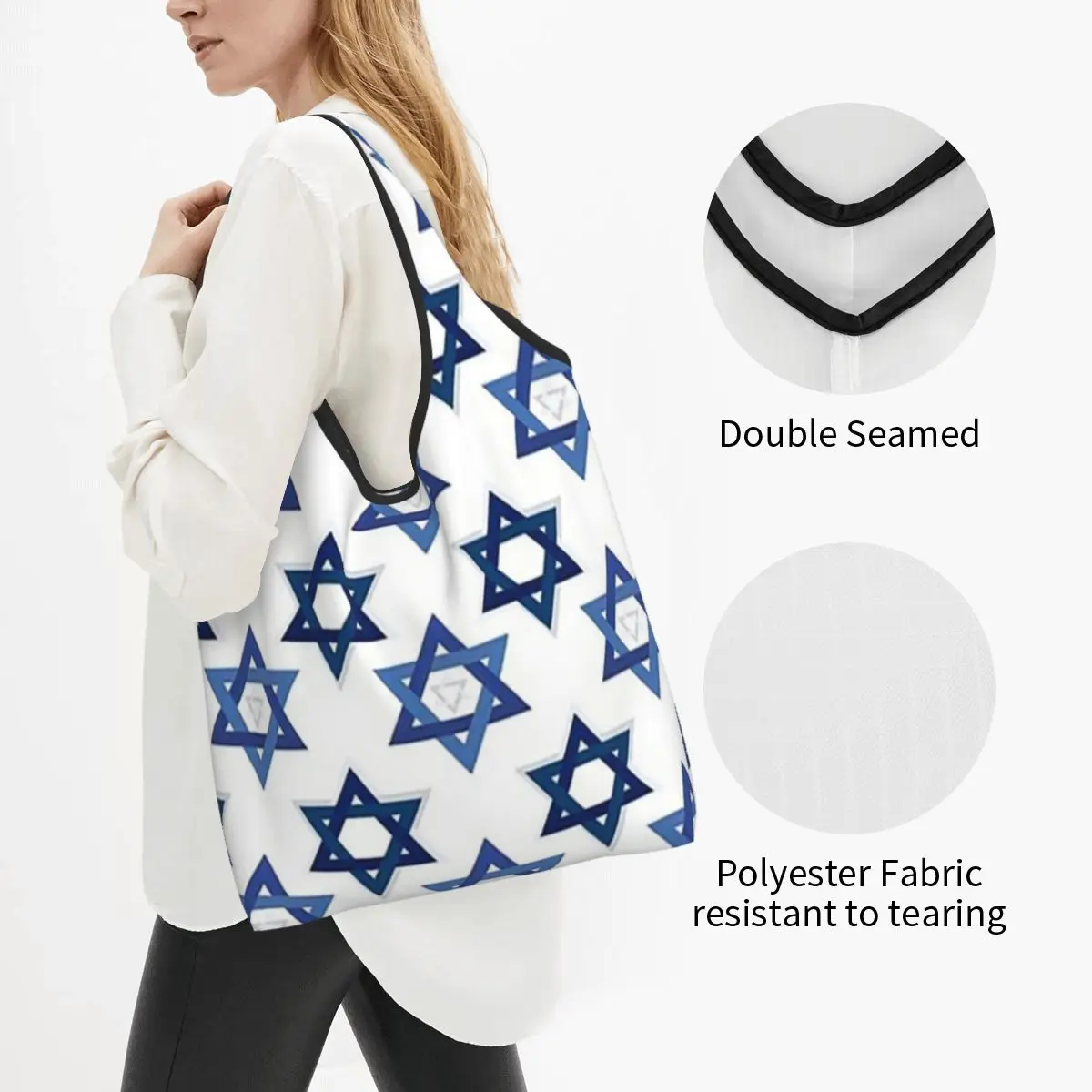 The Star Of David Jewish Israel Magen David Portable Tote Shopping Bags Reusable Shopper Bag Groceries Handbag Shoulder Bag