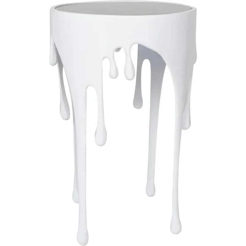 Aluminum Metal Side End Accent Table Drip End Table with Melting Design and Shaded Glass Top, Side Table