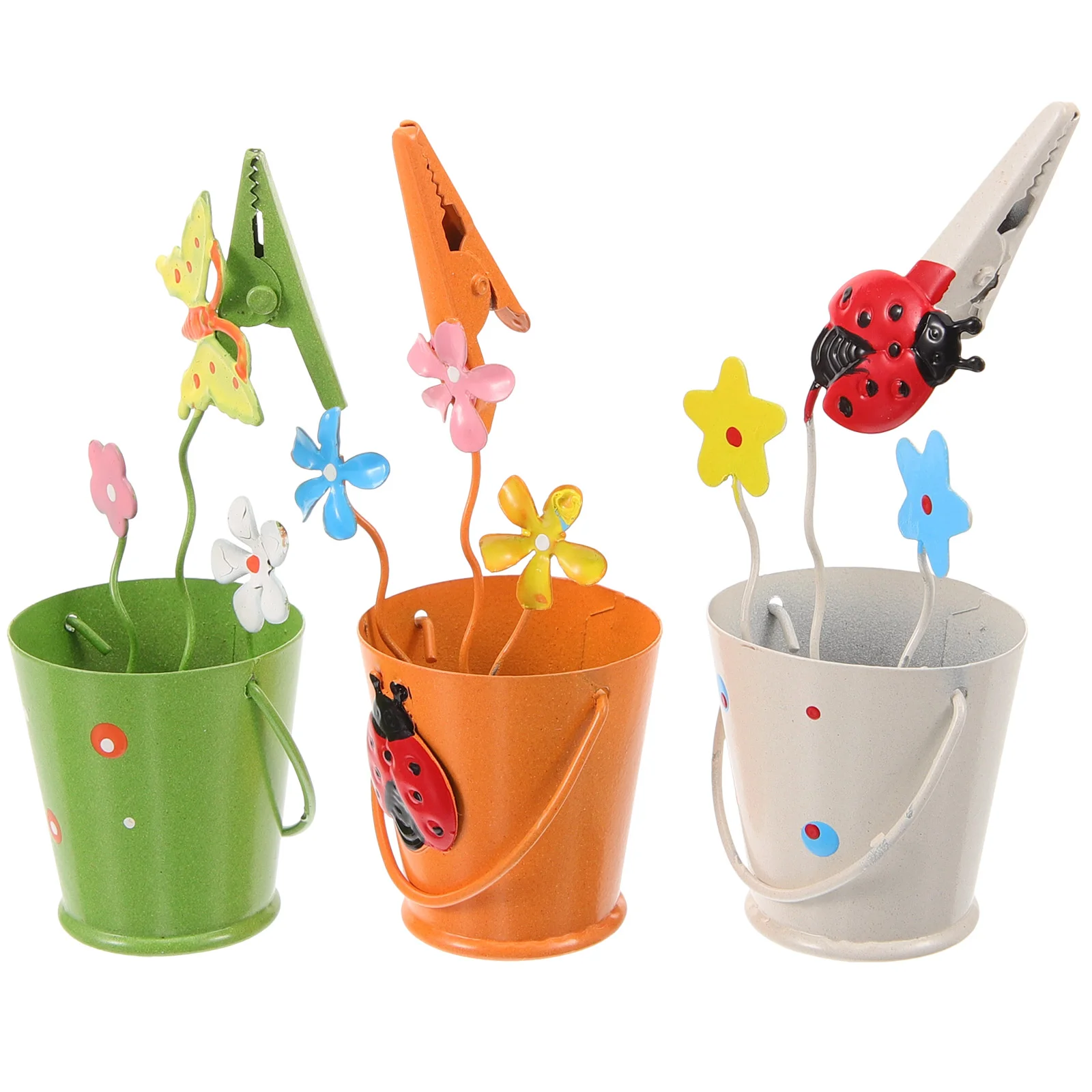 

3 Pcs Desk Clip Note Folder Decor Labels Bucket Shaped Holder Iron Desktop Ornament