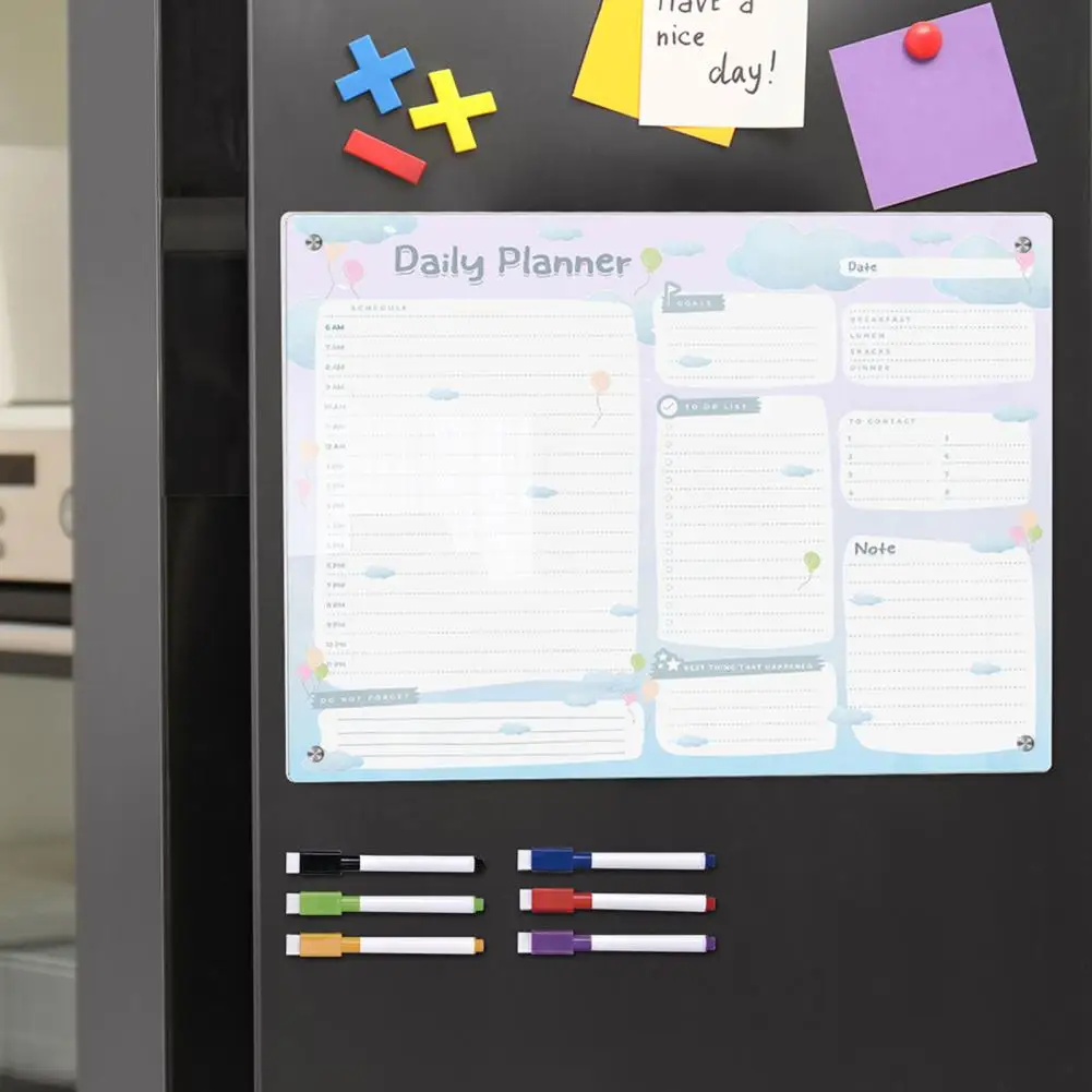 The colorful transparent acrylic weekly planning note message board is erasable and reusable.