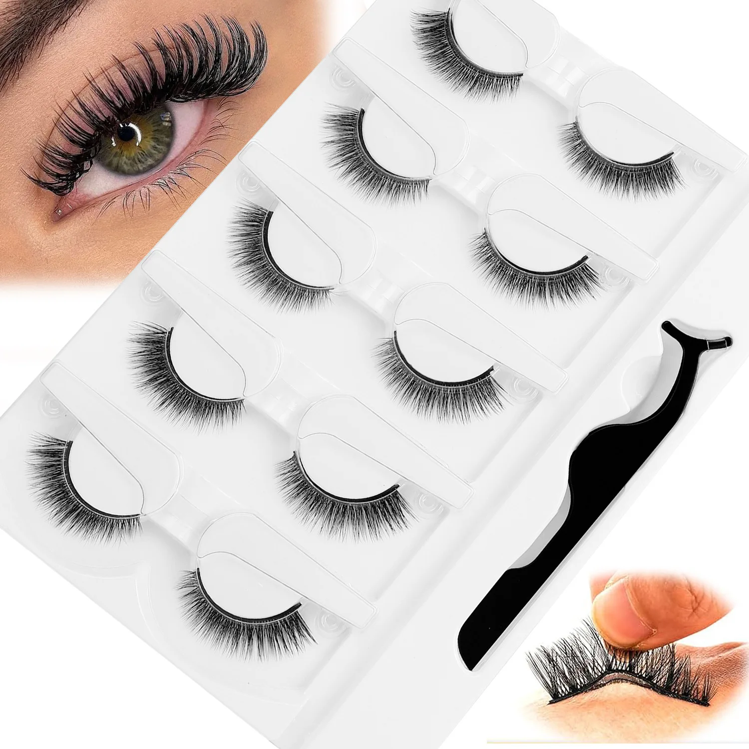5 أزواج من الرموش ذاتية اللصق خالية من الغراء ثلاثية الأبعاد رموش صناعية طبيعية خطوة واحدة تطبيق سهل إزالة ماكياج العين بالجملة #6