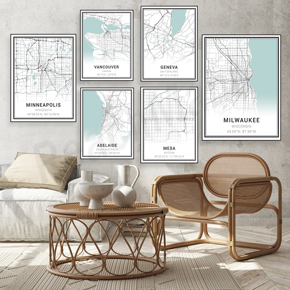Riverside, Phoenix, Sacramento, Nashville, Omaha, New Orleans, Minneapolis, Adelaide, Milwaukee, Orlando, Mesa city map poster