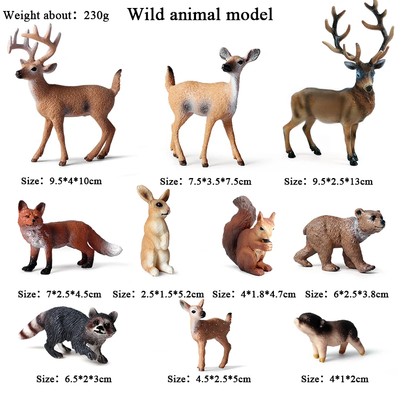 Oenux 10PCS Forest Wild Animals Model Set Deer Fox Squirrel Rabbit Action Figures Miniature Cute Cake Toppers Xmas Gift Kids Toy