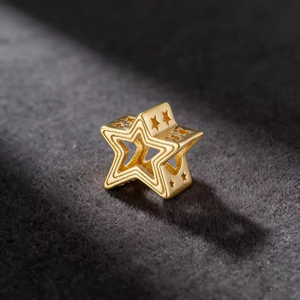 S925 Silver Star Moon Snow Claw Print Interval Charm Bead Suitable for Original Women's Snake Bracelet Fashion Jewelry Gift
