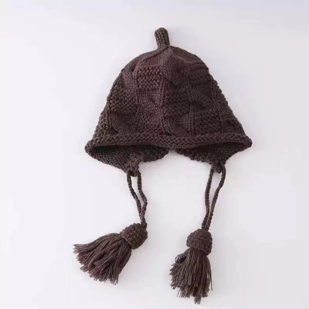 Winter Ear Protection Hat For Boys And Girls Fashionable Tassel Hand-knitted Hat Cute Fashionable And Versatile Beanie Hat