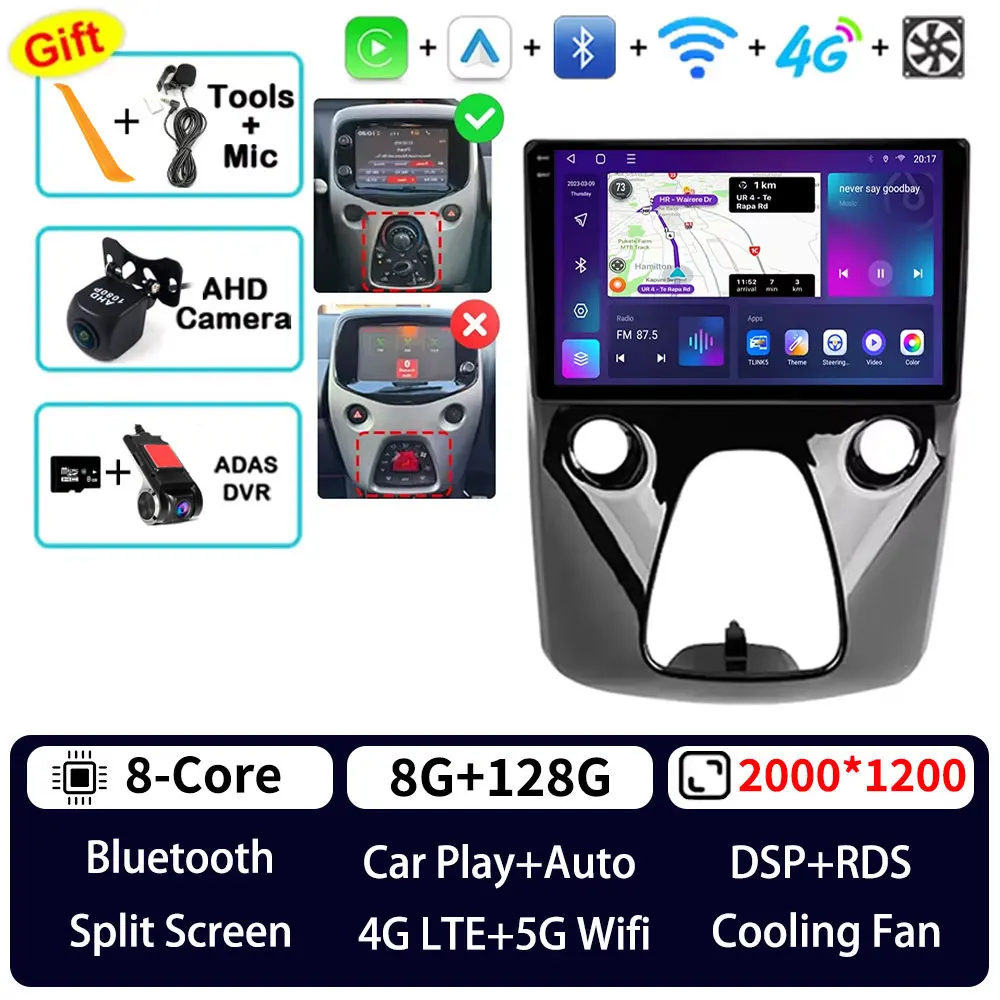 Android 15 Autoradio Voor Peugeot 108 Citroen C1 Toyota Aygo B40 2014 - 2021 Gps Multimedia Speler Navi Draadloze carplay Auto Dsp - afbeelding 1