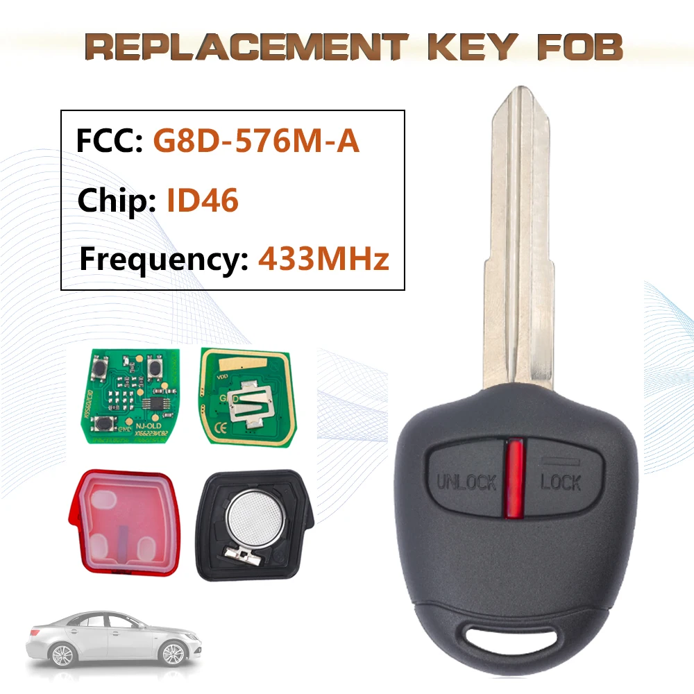 

KEYECU 433MHz FCC:G8D-576M-A 2B Smart Remote Car Key Fob ID46 Chip for 2005 2006 2007 2008 2009 2010 Mitsubishi Outlander Lancer