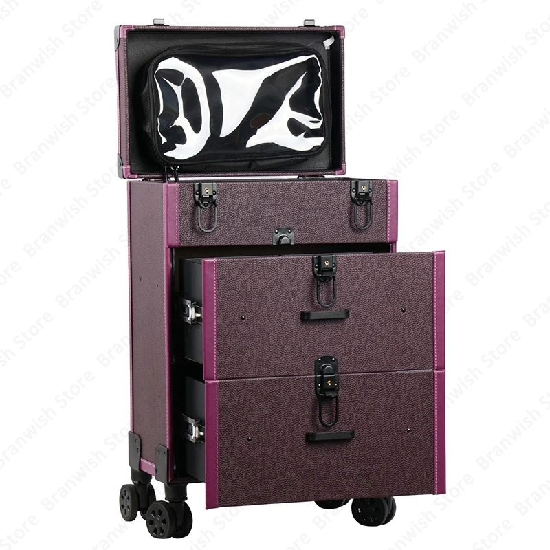 Professional Beauty Rolling Makeup Train Case Portable Cosmetics Case Nail Makeup Storage Organizer Travel Makeup Artist Trolley