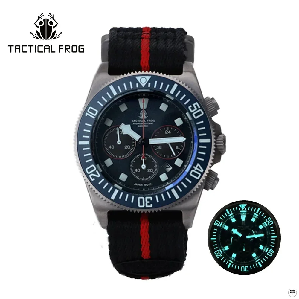 Tactical Frog FXD Titanium Diving Watch For Men Chronograph VS75B Solar-powered Quartz Movement Watch BGW9 Super Luminous 20 ATM