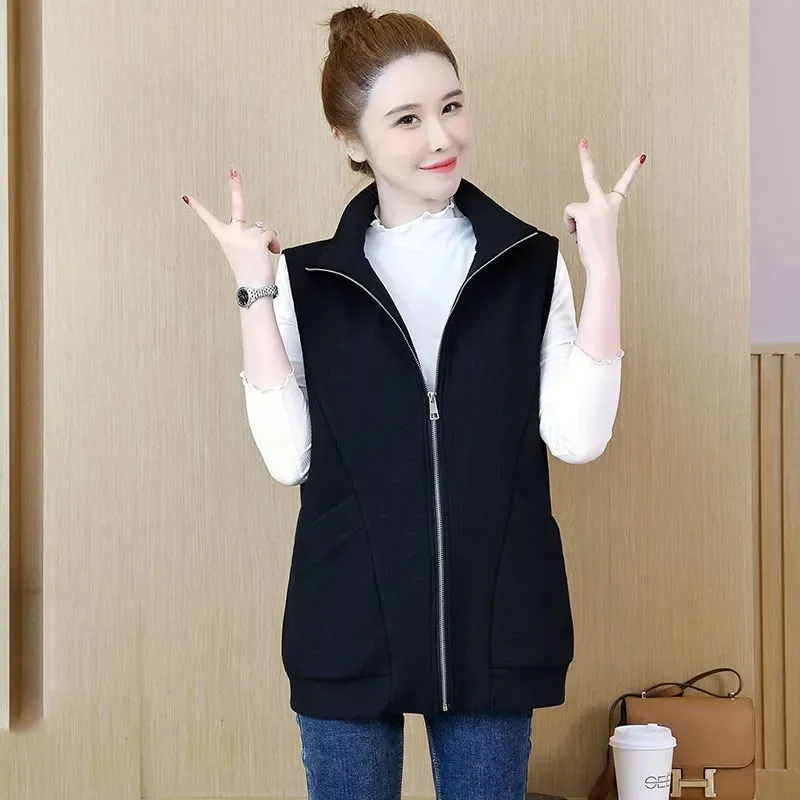 Autumn Attire Female Mid Length Version Vest Coat Women Cardigan Sweatershirts Waistcoat Jacket Lady Fashion  Sleeveless Outwear