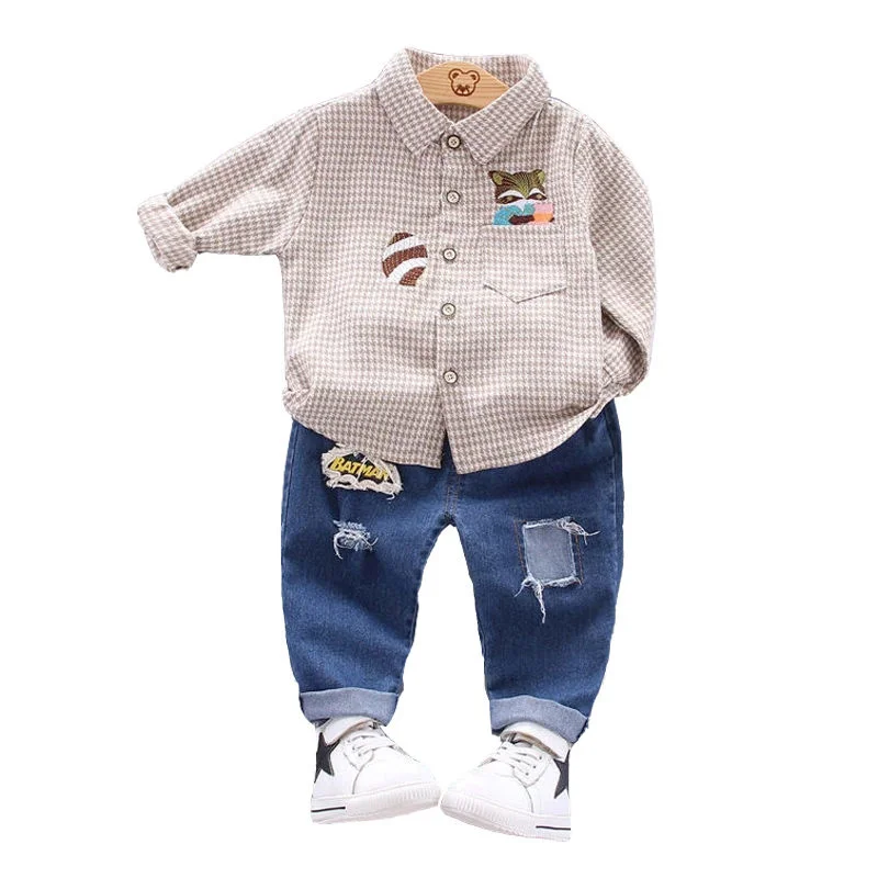 

Plaid Shirt+Pant Children Sets Spring Autumn Cotton 2pcs Suit Cute Toddler Children Clothing for Boy Animal Print Kids Baby Coat