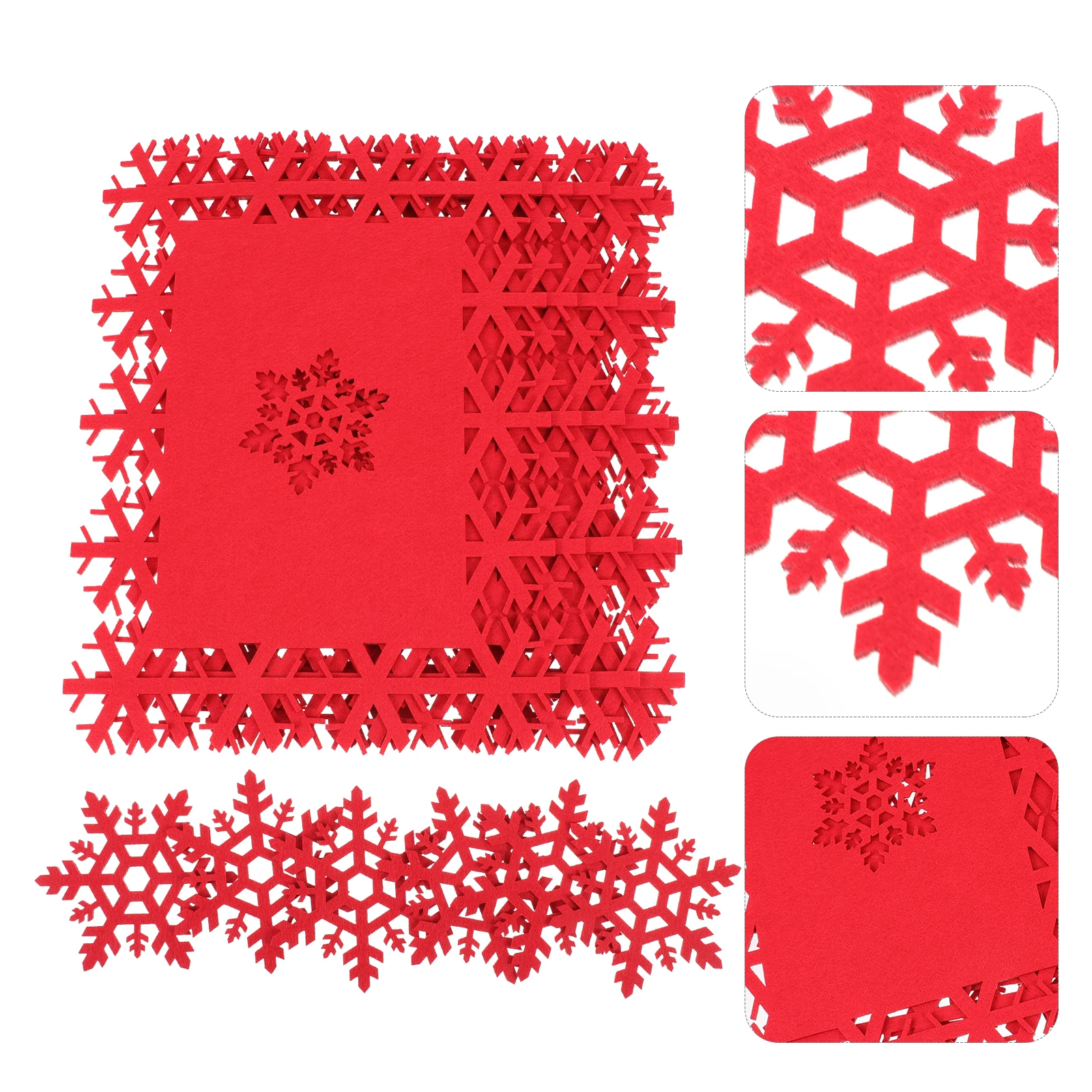 

12pcs Felt Placemats Coasters Christmas Theme Red Table Decor Supplies Heat Insulation Non Slip Home Decorative Mats