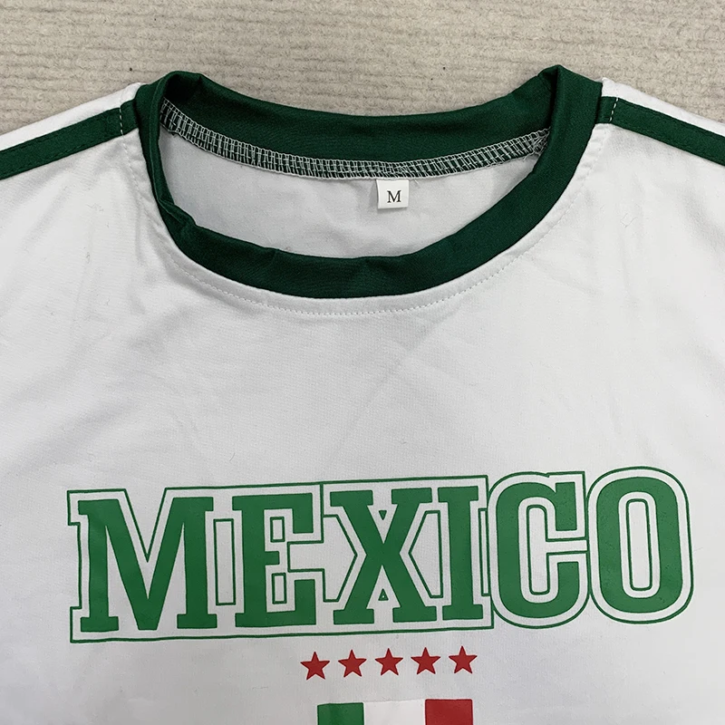 Y2K Damen Slim Fit Sommer T-Shirt Kurzer mexikanischer Buchstabendruck Freiliegender Nabel Sexy Streetwear Top für trendige Mode