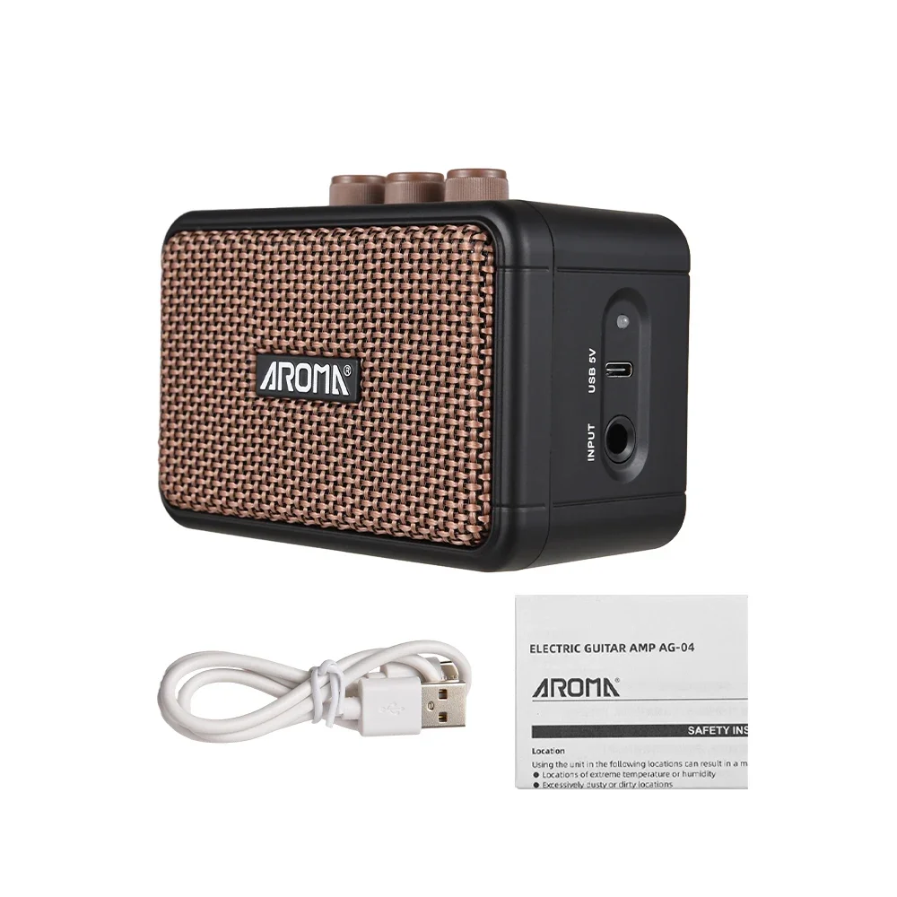 AROMA 5W Electric Guitar Amplifier Desktop Speaker Clean and Overdrive 2 Sound Effects Support BT/Headphone Connection 6.35mm