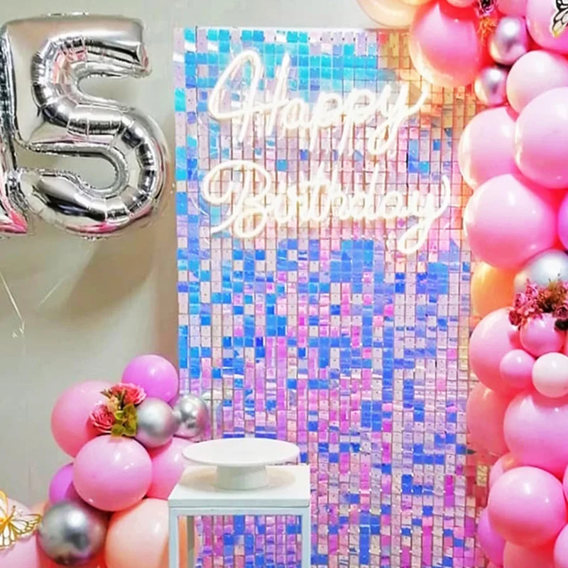 18pcs Iridescent Party Wall Backdrop Square Sequin Panels Wall Decor for Wedding Valentine's Birthday Party Decoration 30cmx30cm