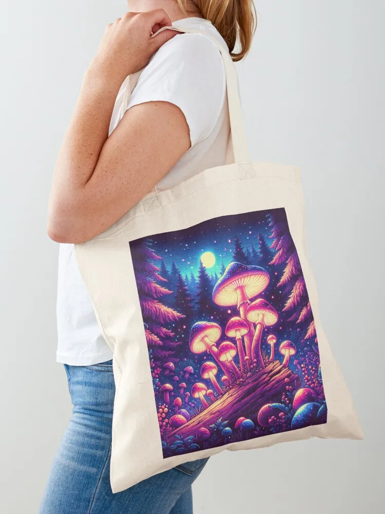 

glowing mushrooms in a forest Tote Bag Shopping bags shopping bag reusable grocery bags canvas tote bags