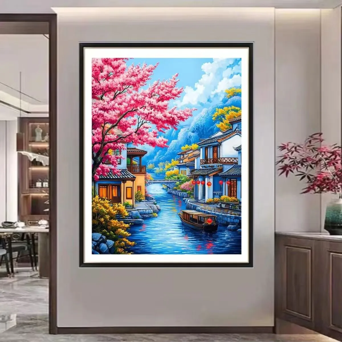 

9ct 60x80cm Jiangnan Water Town Printed Kits Cross Stitch Embroidery DIY Needlework Set Home Decor Crafts With Needles Threads