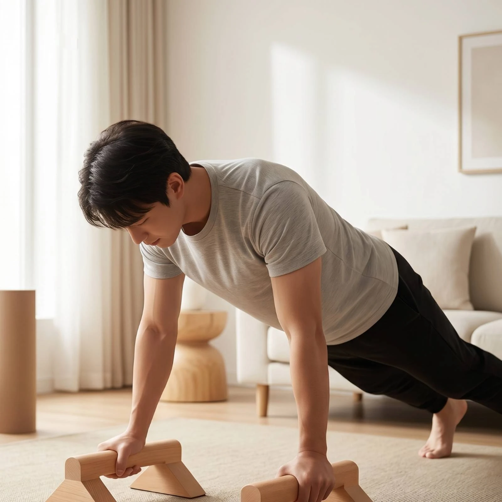 Wooden Push-up Stands Solid Wood Push-up Stands with Triangular Base Parallettes Long-Lasting Fitness Equipment Comfortable Grip