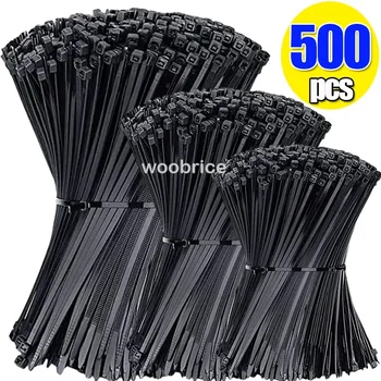 500/100Pcs Plastic Nylon Cable Ties Self-locking Cord Ties Straps Adjustable Cables Fastening Loop Home Office Wire Zip Ties