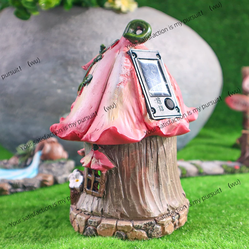 Creative Mushroom House & Flower House Ornaments Solar-Powered Garden Figurines, Yard Landscape Decor, Resin Handicrafts