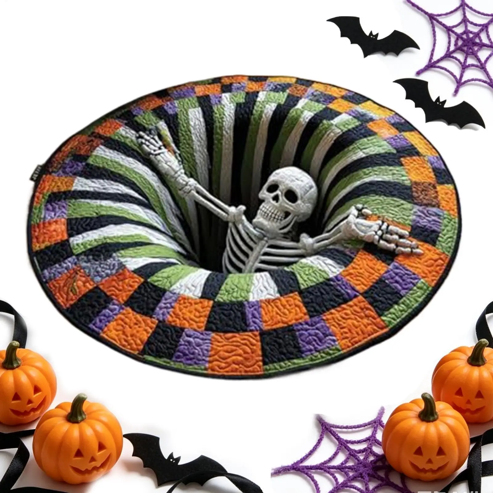 60x60cm Halloween Area Rug Non-Slip Spooky Soft Scary Optical Illusion Mat Halloween Optical Illusion Rug for Indoor Entrance