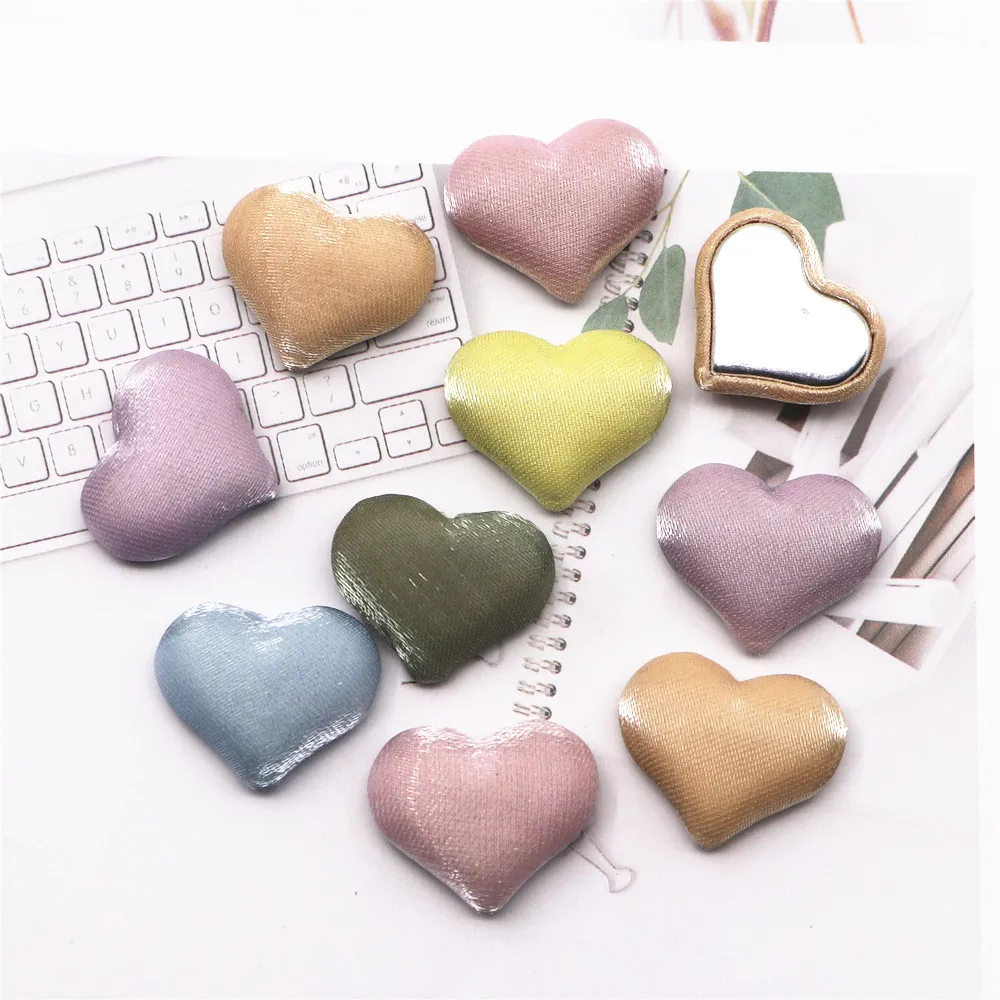 20pcs 22*18mm Fabric Covered Heart Flatback Cabochon Crafts DIY Scrapbooking Decoration Accessories