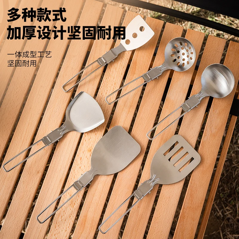 Outdoor picnic camping cooking  spoon set long handle folding kitchen utensils 304 stainless steel kitchen utensils portable